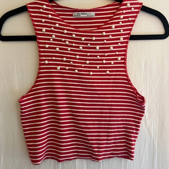 Zara red and white striped crop top - Picture 1 of 1